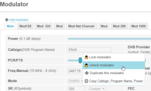 PlutoDVB Right click on modulator profiles